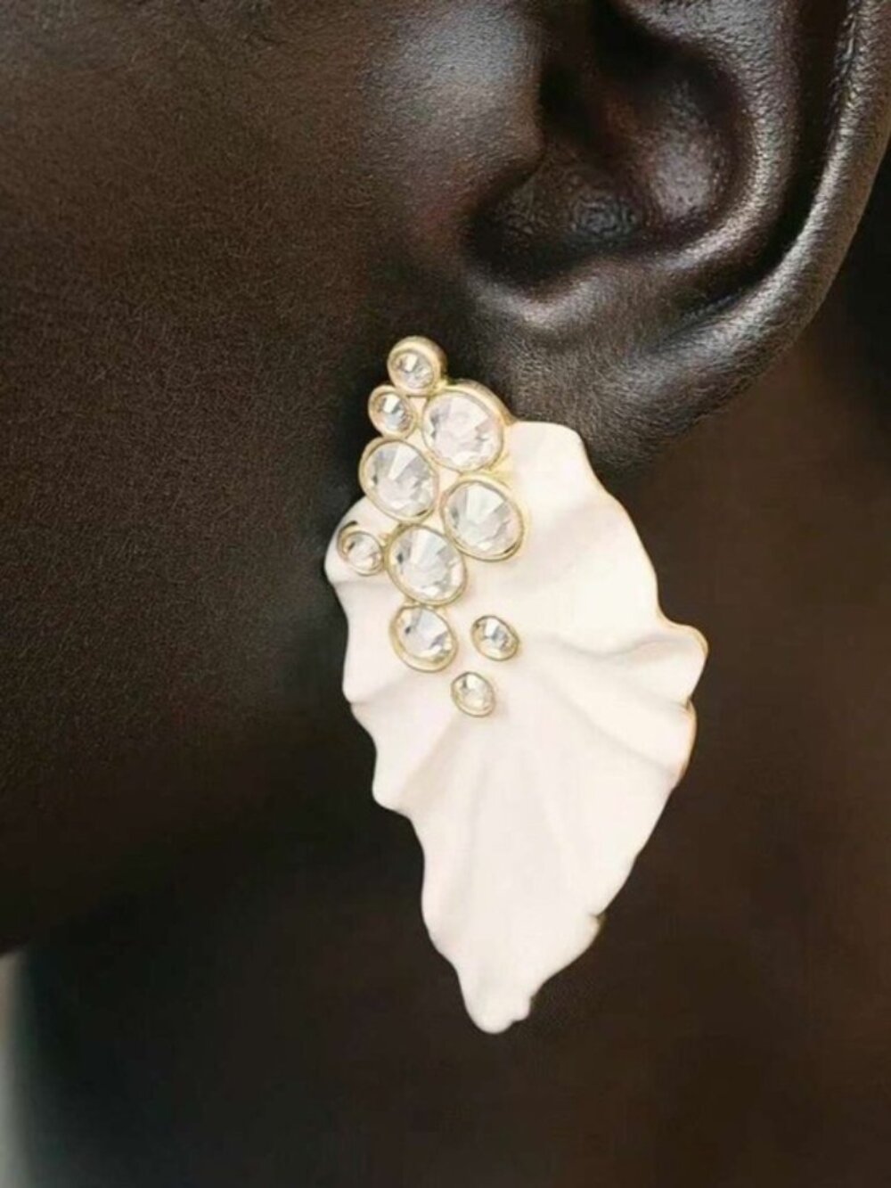 Ivory Petal Couture Earrings with Crystal Accents